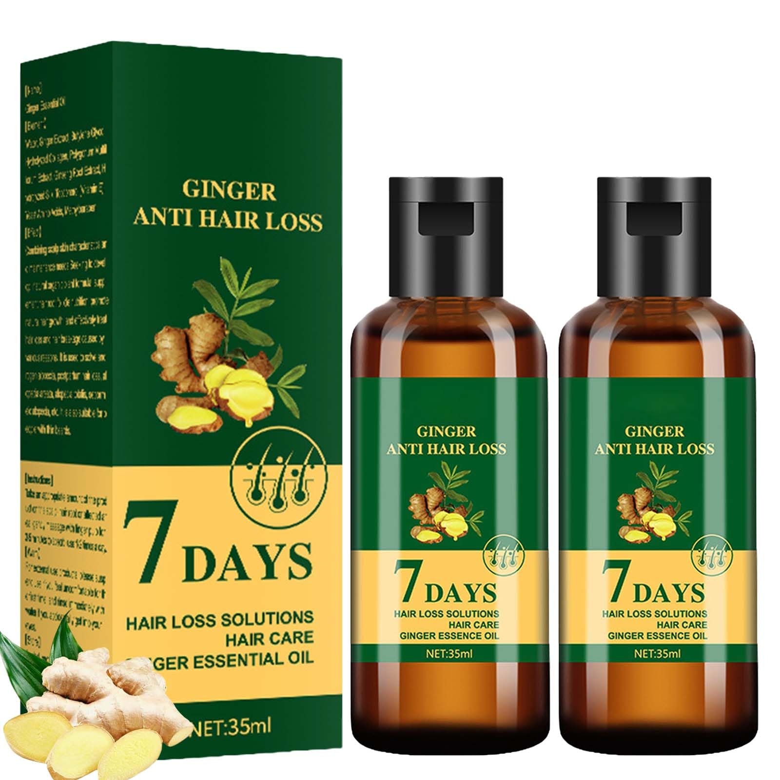 2pcs Ginger Anti Hair Loss Oil - 7 Day | Essential Oil for Hair Growth, Nourishes Hair Roots | Stronger, Thicker, Longer Hair | 2 x 35ml