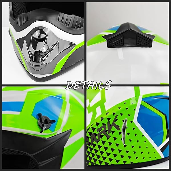 YOUTH DIRT BIKE HELMETS DOT APPROVED FASHION KIDS MOTOCROSS, ATV, OFF-ROAD, FOUR WHEELERS, BMX MOTORCYCLE BIKE HELMETS (GOGGLES GLOVES FACESHIELD) (W-GREEN, MEDIUM)