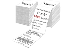 TAPSIN Shipping Labels, 4x6 Thermal Labels Pack of 1000 Perforated Shipping Label Papers, FanFold Thermal Printer Labels Compatible with Rollo, Zebra, Nelko Direct Thermal Printer, Sticker Labels to Write on