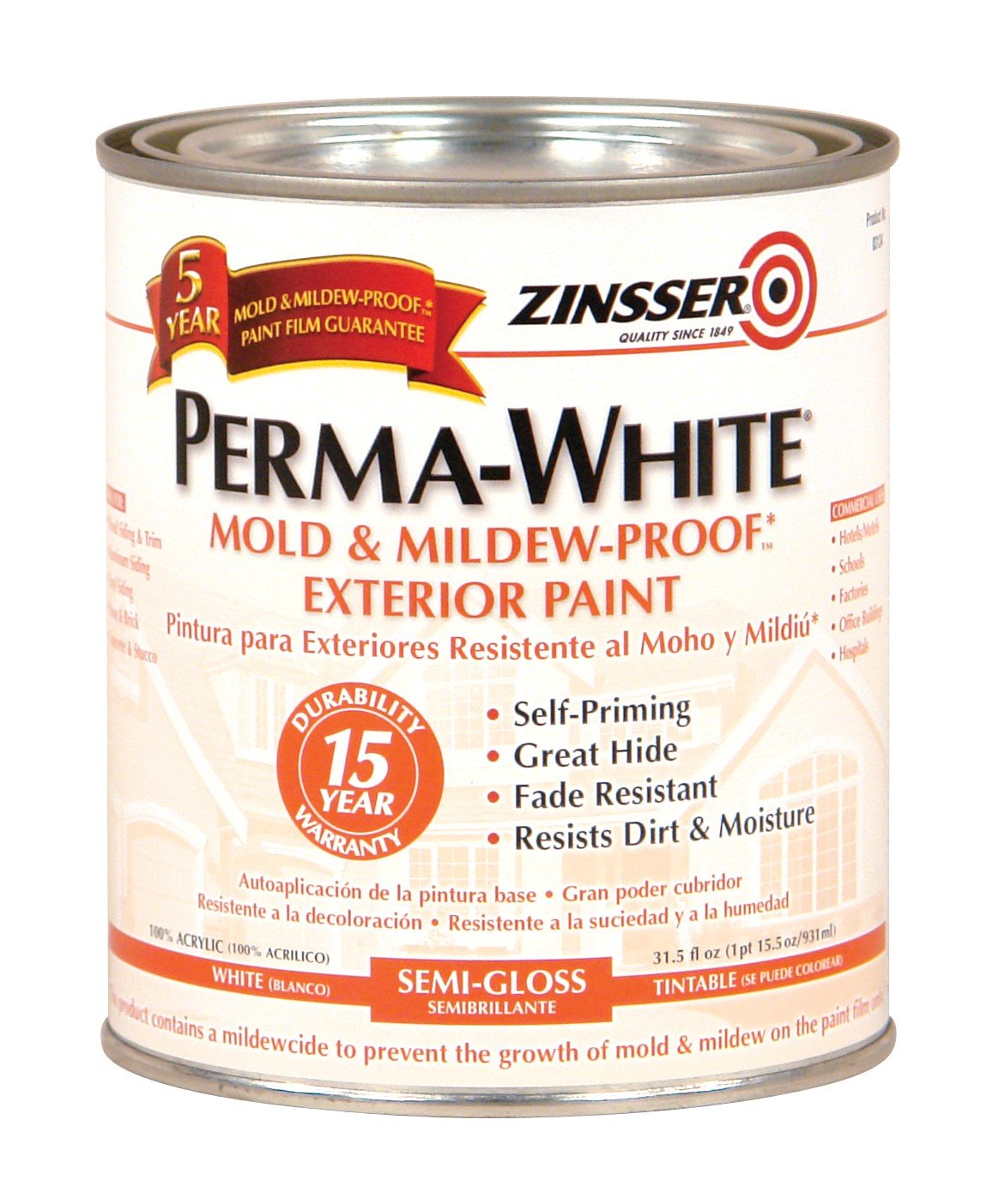 RustOleum 3134 White Zinsser PermaMold and MildewProof Exterior Semi