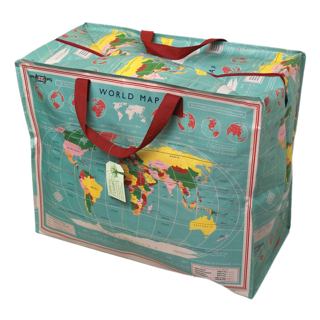REX LONDON Large Storage Bag with Zip - Strong and Durable 55 x 48 x 28cm 70l - Choice of Design (World Map)