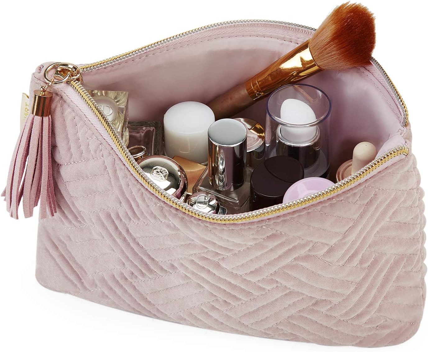 Cosmetic Bag for Women, BAGSMART 2 Pcs Small Makeup Bag for Purse Travel Cosmetic Pouch for Makeup Brushes Lipsticks Electonic Accessories, Pink+Black