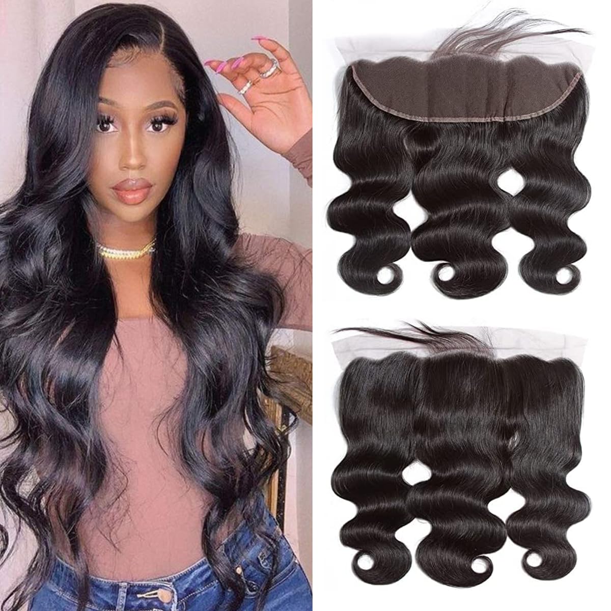 13x4 Lace Frontal Transparent Lace Closures Human Hair Frontal Closure Pre Plucked with Natural Hairline Body Wave Free Part Ear to Ear Brazilian Hair for Women 14 Inch — image 1