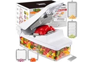 Geedel Vegetable Chopper, Onion Chopper Pro Food Chopper, Kitchen Vegetable Slicer Dicer Cutter Grater, Veggie Chopper with container for Salad Onion Potato Carrot (4 in 1, White)