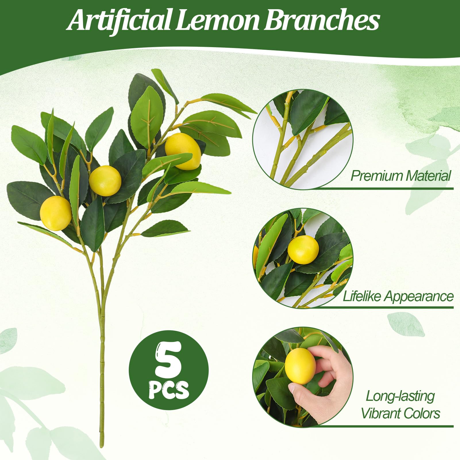 Condition photo showing New/Like New for ovveroche 5 pcs artificial lemon branches for vase 18 inch plastic lemon tree with lemon bushes for