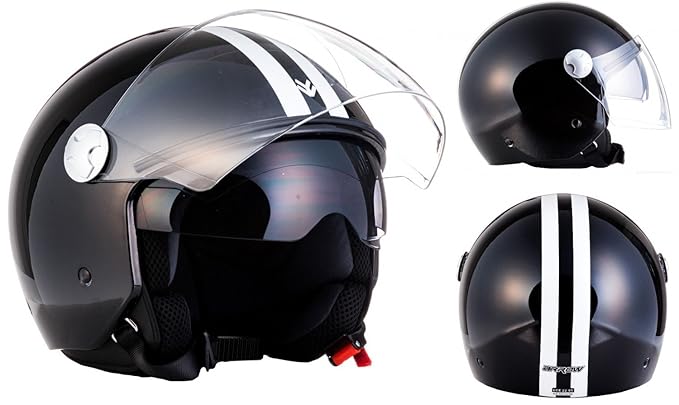 ARMOR · AV-63 „Fun Shiny Black“ (Schwarz) · Motorrad-Helm · Click-n-Secure Clip · Tragetasche · XS (53-54cm)