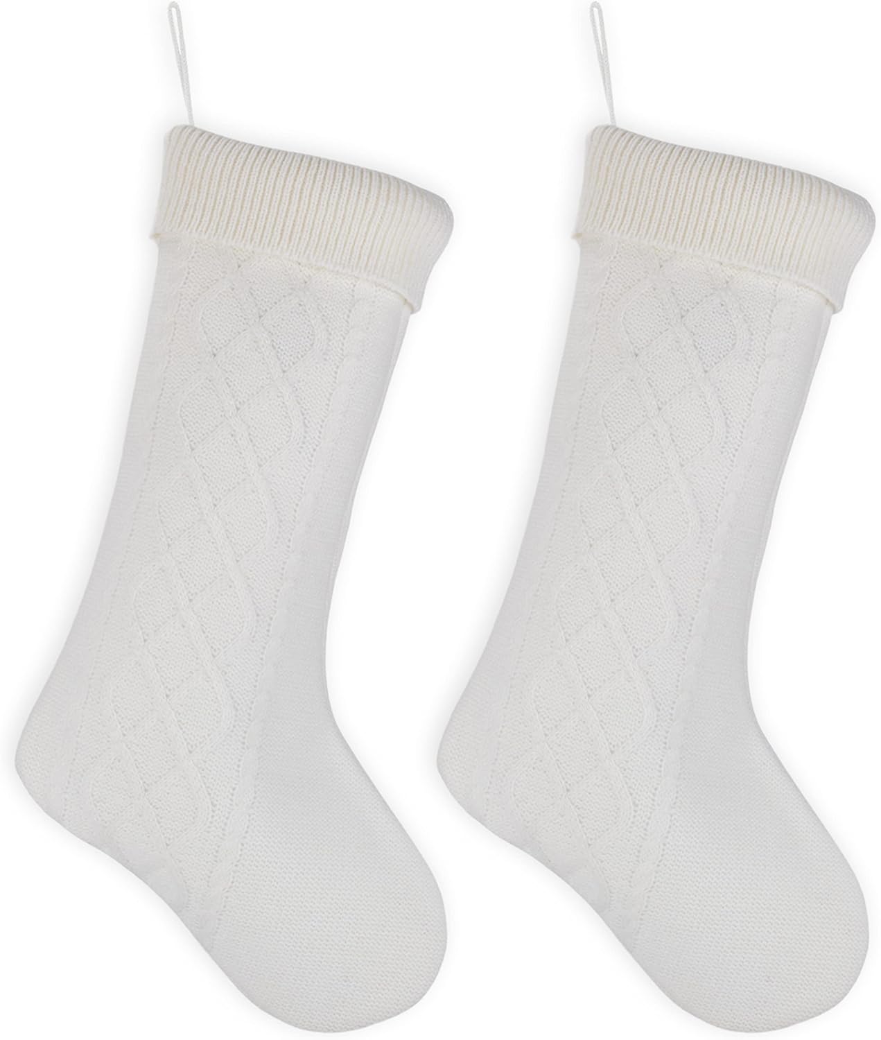 Stockings & Holders - Elanze Designs Cable Knit Sweater with Ribbed Cuff Christmas Stocking Decoration 18.5 inches Long - Pack of 2 - White
