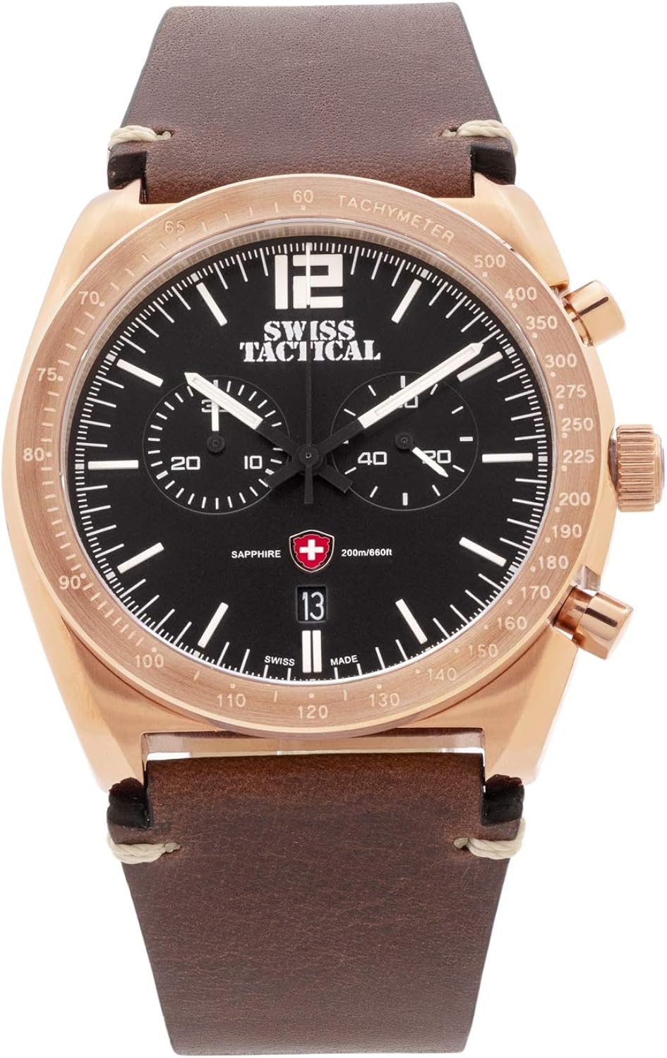 Stauer Men's Swiss Tactical Chronograph Watch with Brown