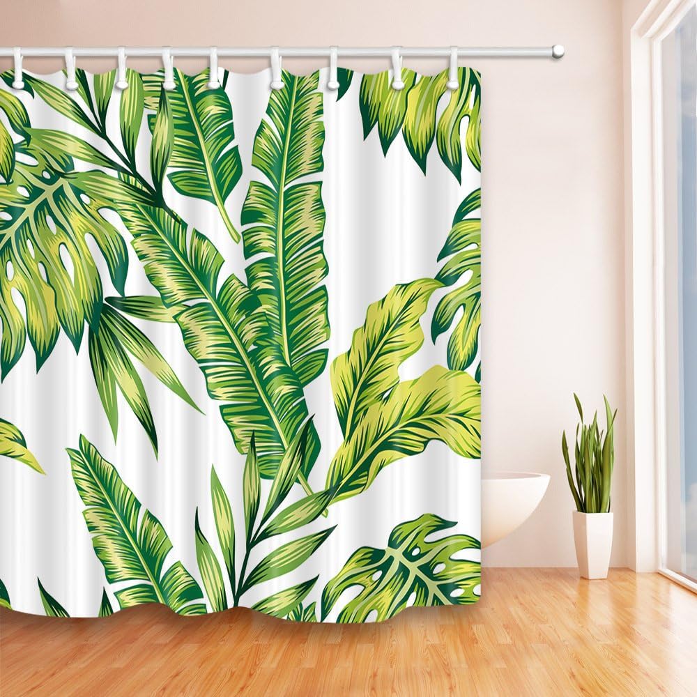 Aitsite 2019 Newest Shower Curtain With Hooks, Waterproof Mould Proof Resistant Bathroom Curtain Washable Bath Curtain Polyester Fabric with 12 Hooks 180x180cm (Banana)