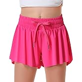 Girls Flowy Shorts Butterfly Shorts for Kids with Pocket 2-in-1 Athletic Shorts Running Shorts for Girls