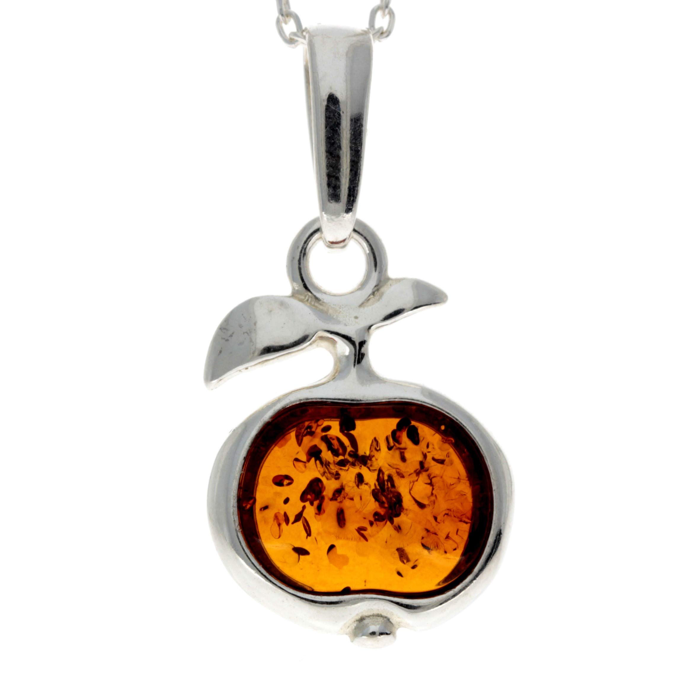Genuine Apple Cognac Baltic Amber & Sterling Silver Pendant without Chain - AB200C