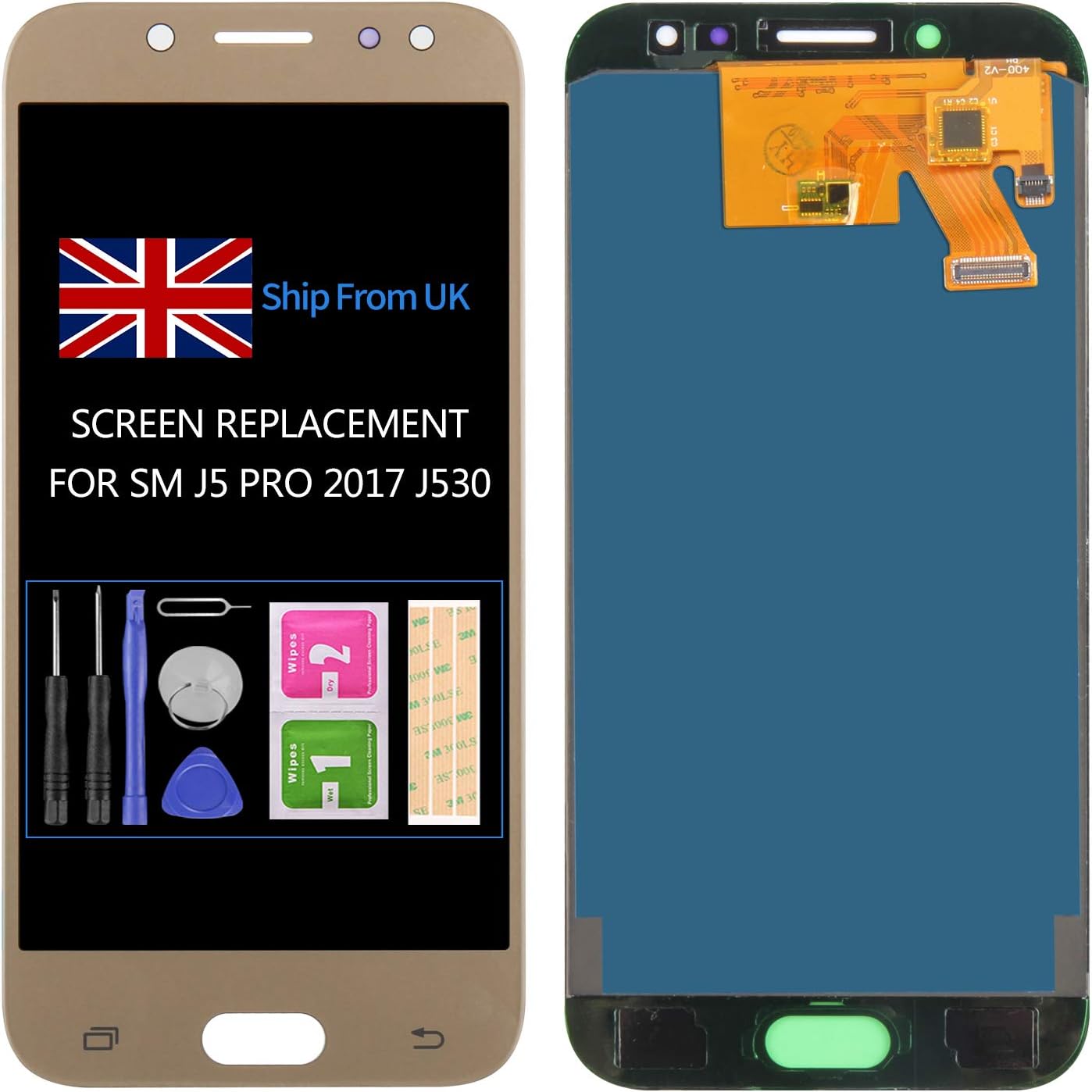 TFT For Samsung J530F Screen Replacement For Galaxy J5 2017 LCD J5 Pro Screen J530 J530L J530Y J530YM SM-J530F Display Touch Glass Assembly Digitizer Panel Repair Parts Kits (Gold)