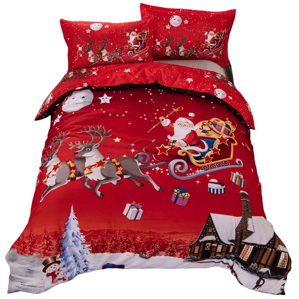 Merry Christmas Design Very Soft Fabric 3PCS Duvet Sheet Cover Set