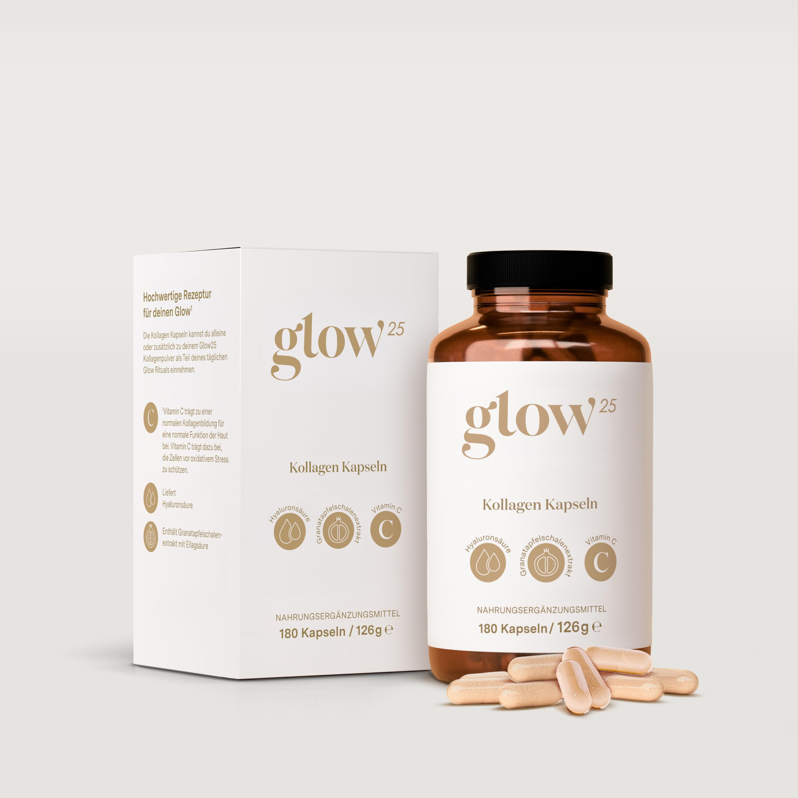 Glow25® Kollagen Kapseln hochdosiert [180 Kapseln] mit Hyaluronsäure und Vitamin C | Premium Collagen Complex | Laborgeprüft 8