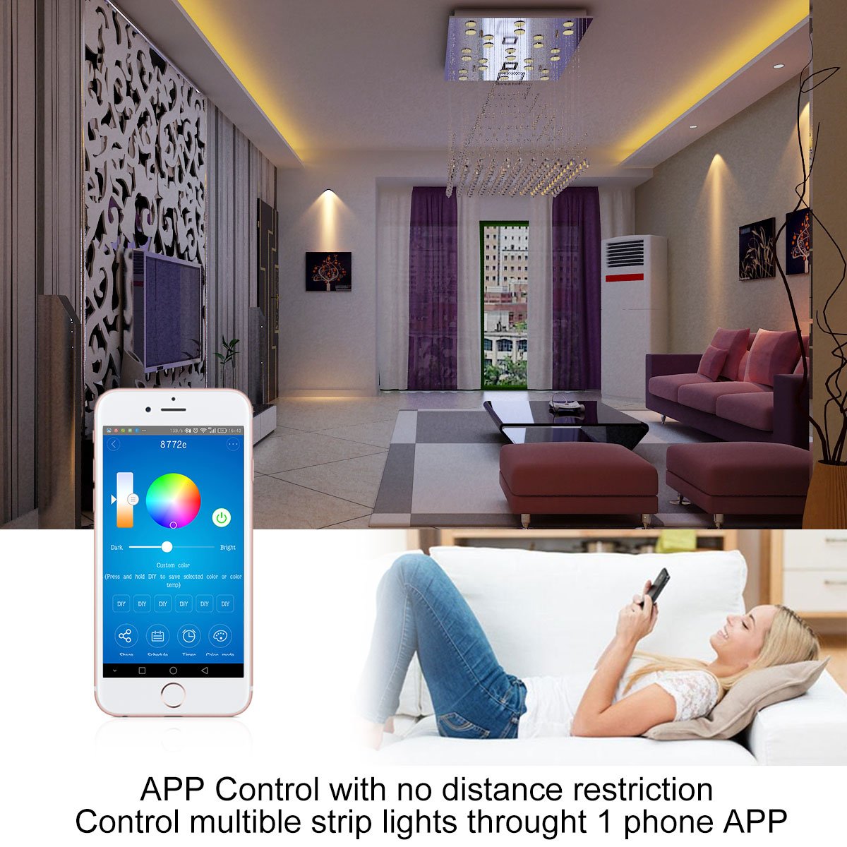 Guaiboshi Tira LED 5M Tiras de Luz Inteligente Impermeable con Wifi Controlador con Amazon Alexa Echo, Google Home, Luces LED 150Leds SMD 5050 Kit para iOS y Android Smartphones