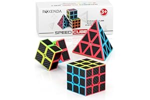 ROXENDA Speed Cube Set, Magic Cube Set of 2x2x2 3x3x3 Pyramid Cube Smooth Puzzle Cube (Carbon Fiber)