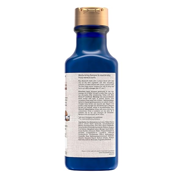 MAUI MOISTURE NOURISH & MOISTURE + COCONUT MILK SHAMPOO TO HYDRATE AND DETANGLE CURLY HAIR, LIGHTWEIGHT DAILY MOISTURIZING SHAMPOO, VEGAN, SILICONE & PARABEN-FREE, 13 FL OZ