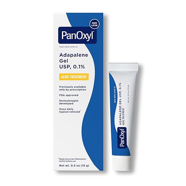 PANOXYL ADAPALENE 0.1% LEAVE-ON GEL, 30 DAY SUPPLY, RETINOID GEL ACNE TREATMENT, ACNE PRONE SKIN, OIL FREE, FRAGRANCE FREE, 0.5 OZ