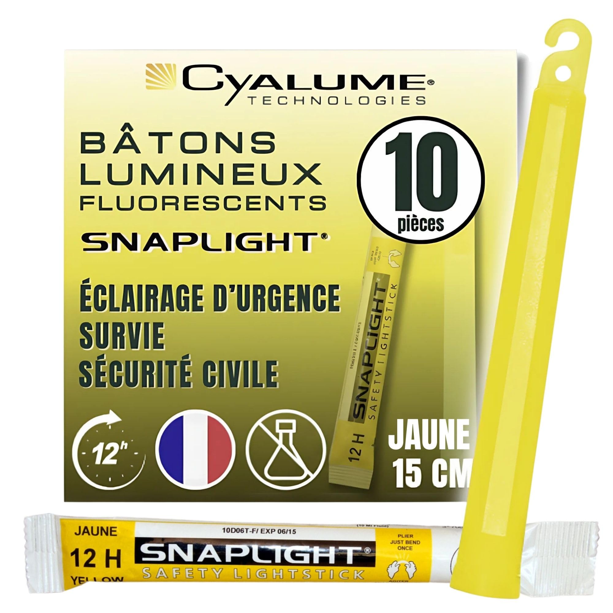 Cyalume SnapLight Yellow Glow Sticks – 6 Inch Industrial Grade, Ultra Bright Light Sticks with 12 Hour Duration (Pack of 10)