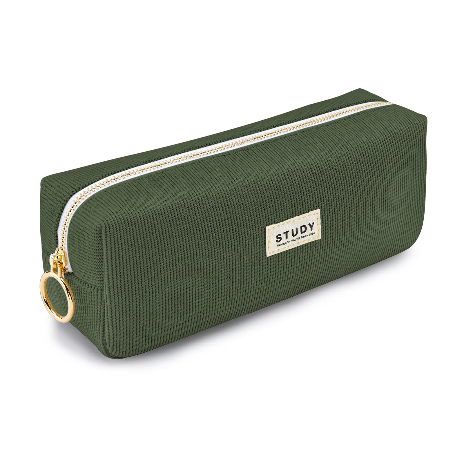 KALIDI Corduroy Pencil Case Large Pen Bag Stationery Pouch for Teenage Boys Girls School College (Green)
