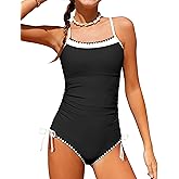 BAVADER Girls Swimsuit One Piece Modest Girls Bathing Suit Solid Square Neck Ruched Adjustable Straps Padded Swimwear 9-16y