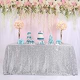 BalsaCircle TRLYC Sequin Rectangular Silver Sequin Tablecloth 60-Inch by 102-Inch
