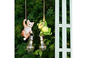 Juliahestia Tree Solar Light Outdoor Frog Garden Decor Hanging Cat Figurines Animals Porch Yard Outside Decoration Statues Christmas Decorative Wall Window Fence Lighting Bulb LED