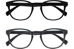 OPULIZE Pop 2 Pack Retro Round Smooth Matt Black Grey Mens Womens Reading Glasses Spring Hinges RR2-17