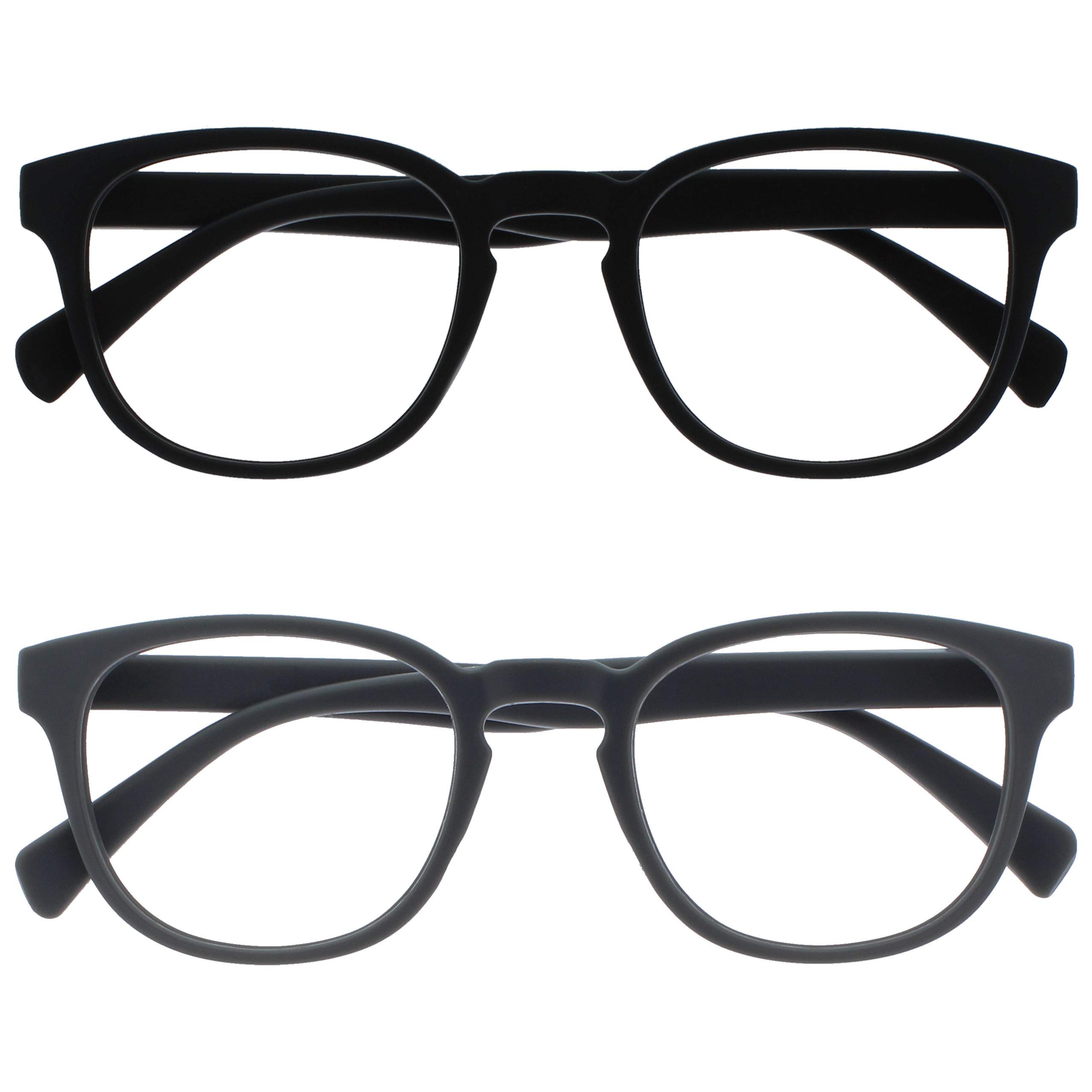 OPULIZE POP Reading Glasses for Women Men,Scratch Resistant Round Matt Frame with Spring Hinges, Black, Grey +3.00 (Pack of 2)