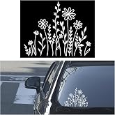 GAOLAOSY Wildflower Boho Waterproof Vinyl Car Sticker Decal (White) | Flower Auto Window Sticker Present for Plant Lover, Fun Auto Exterior Decoration Accessory for Bumpers, Laptops, Luggage