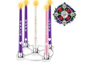 BRBECON Advent Wreath 5 Candle Holder, Christmas Candle Rings Candle Holder for Tapered Advent Candles, Advent Wreath Ring Table Decoration for Christmas Advent Festival Home Party Church, Silver(No Candles)