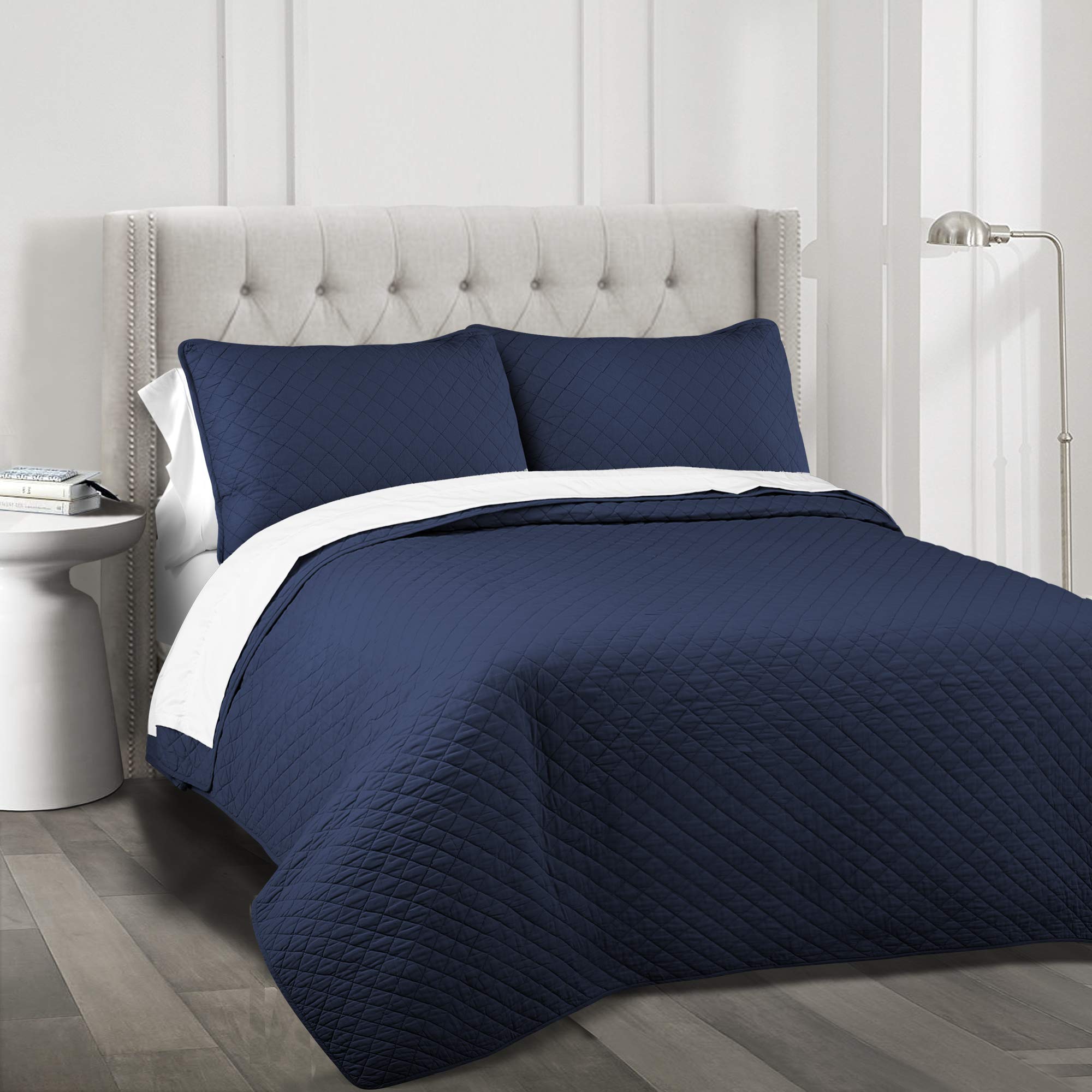 Lush Decor Ava Quilt Diamond Pattern Solid 3 Piece Oversized