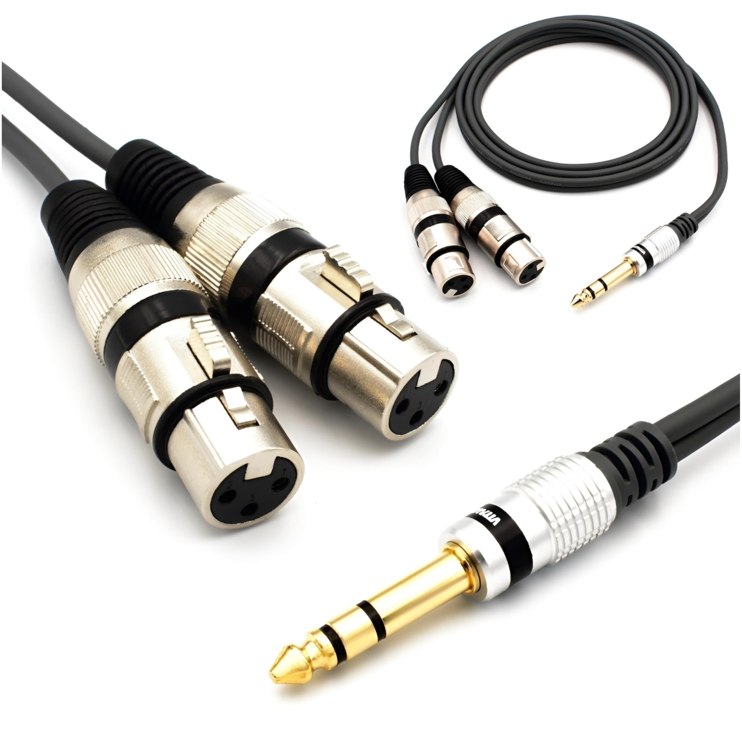 VITALCO 2x XLR Female to Stereo Jack Cable 1.5m Microphone Cable 3-Pin Female to 6.3 mm TRS Jack Plug Adaptor