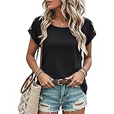EADINVE Women's Crewneck Button Decor T Shirts Summer Trendy Short Sleeve Tops Dressy Casual Loose Fit Tees 2026