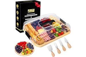 Portable Travel Charcuterie Board with Lid, 2 Sided Covered Cheese Serving Board to Go with 7 Compartments, Bamboo Charcuteri