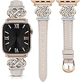 Minyee Celtic Knot Leather Band Compatible with Apple Watch Band 41/40/38/44/45/46/49/42mm Women, Slim Thin Dressy Premium Leather Adjustable Strap for iWatch Series 11 10 9 8 7 6 5 4 SE/Ultra 3 2 1