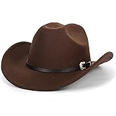Western Cowboy Hat for Men Women Classic Roll Up Fedora Hat with Buckle Belt(Size:S-M)