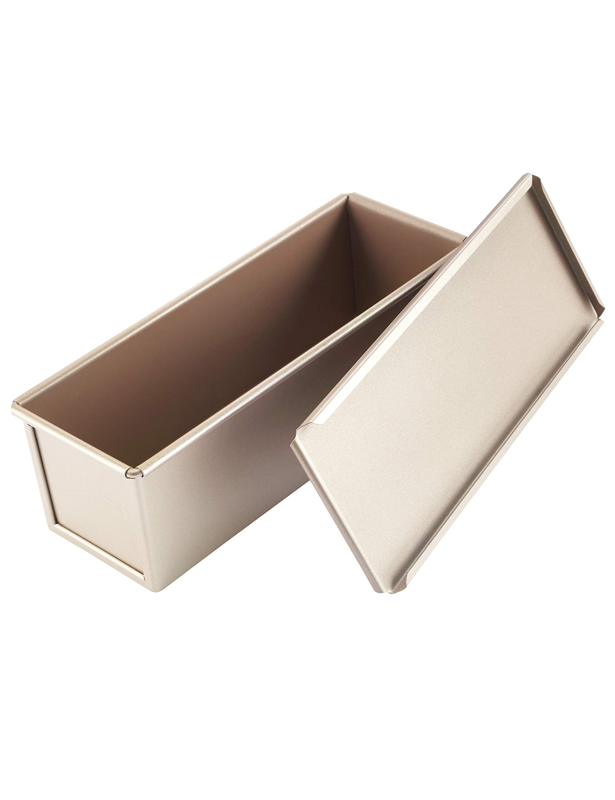 CHEFMADE Mini Pullman Loaf Pan with Lip, 0.66Lb Dough Capacity Non-Stick Rectangle Flat Toast Box for Oven Baking 2.8" x 8.1"x 2.8" (Champagne Gold)