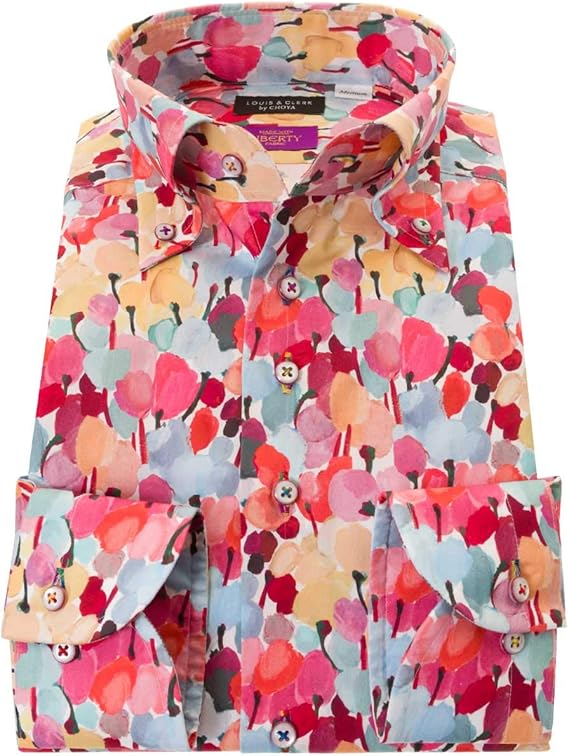 Amazon ルイス クラーク ドレスシャツ ワイシャツ シャツ メンズ リバティプリント 国産 長袖 コンフォート ボタンダウン 胸ポケット無 チューリップ フィールズ タナローン シャツ 通販