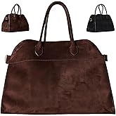 Womens Suede Tote Bag, Vintage Top Handle Shoulder Satchel, Soft Leather Look Hobo Purse, Large Capacity Work Handbag