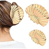 Hotalisona Gold Shells Claw Clip Metal Fancy Big Extra Large + Small Seashells Claw Hair Clips for Thick Beach Hair Accessories for Women Girls(2 Pcs)