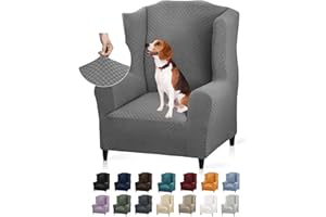 YEMYHOM 1 Piece Stretch Wingback Chair Slipcover Latest Jacquard Design Wing Chair Cover Non Slip Furniture Protector with Foam Rods for Living Room (Wing Chair, Light Gray)