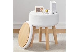 BRIAN & DANY Vanity Stool, Faux Fur Vanity Stool Chair with Storage, Round Makeup Chair Soft Padded Seat with Legs for Bedroo