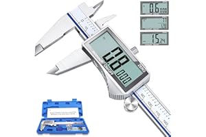Kynup Digital Caliper Measuring Tool, Vernier Dial Caliper Digital Outside Micrometer, 6 Inch Caliper DIY Tool, Stainless Steel, Large Screen, Splash Proof, Inch Metric Fraction Switch