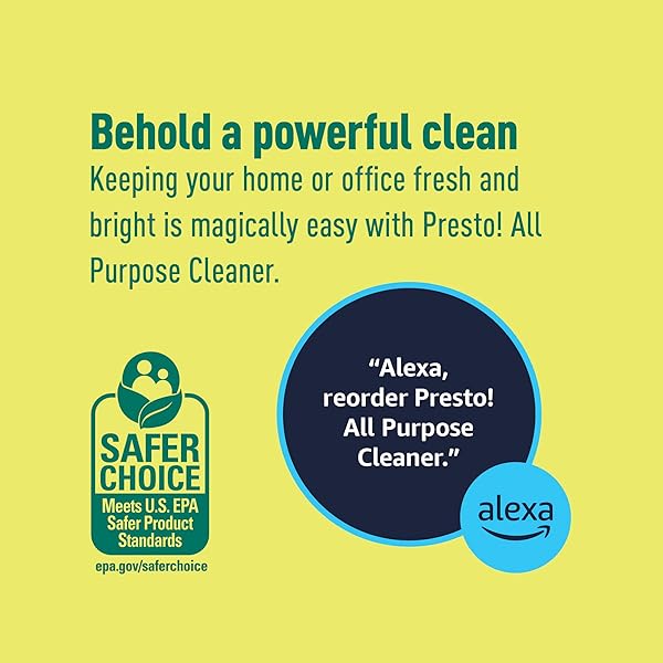 AMAZON BRAND – PRESTO! ALL PURPOSE CLEANER, LEMON SCENT, STREAK-FREE FORMULA, SAFE FOR STAINLESS STEEL, 32 FL OZ, 2-PACK