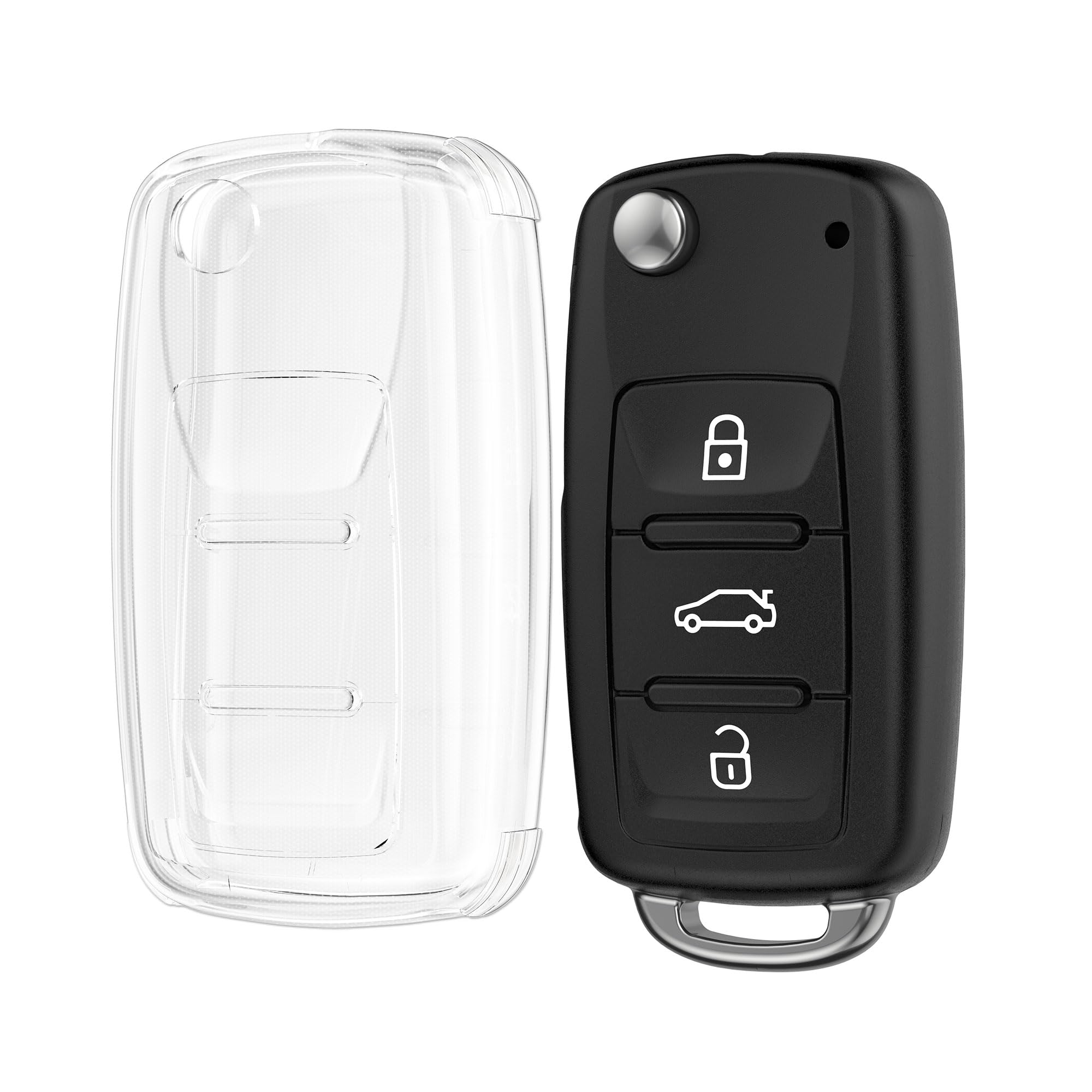 kwmobile Car Key Case - Compatible with VW Skoda SEAT 3 Button Car Key Cover - Transparent TPU Shell