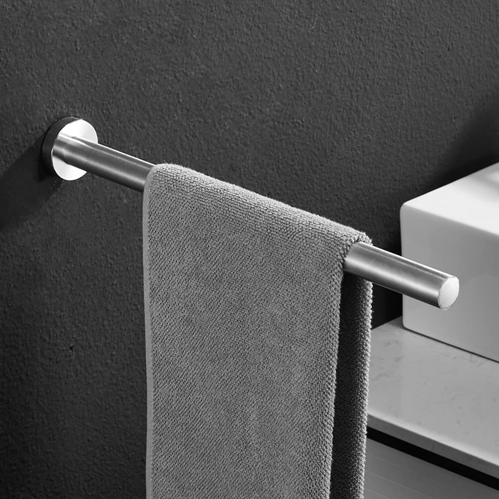 Athyior 40cm Towel Bar Wall Mounted - SUS 304 Stainless Steel Towel Holder with Screws Hand Towel Rail Brushed Chrome Finish Rack for Bathrooms Kitchen Toilet Heavy Duty - Single Arm, Silver