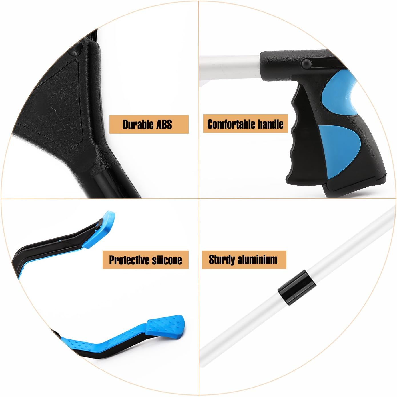 Housolution Reacher Grabber Tool, 32" Foldable Pickup Tool, Lightweight Aluminum Reaching Aid with Rotating Rubber Gripper, Long Arm Extender for Elderly, Litter Trash Picker, Garden Nabber, Blue: Health & Personal Care