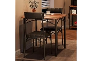 Amyove Dining Table Set for 2, Kitchen Table and Chairs, Dining Room Table Set with 2 Upholstered Chairs, Kitchen Table Set Square Dining Table for Small Space, Apartment, Breakfast, Retro Brown