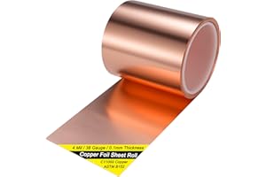BELLA BAYS Copper Foil Sheet Roll 4Mil/38Gauge(0.1mm) 4in x 20ft Pure Thin Copper Rolll, ASTM B152 C11000 99.9+% Soft Copper Flashing Metal Foil for Craft,Electrical,House Repair,Decoration,and DIY